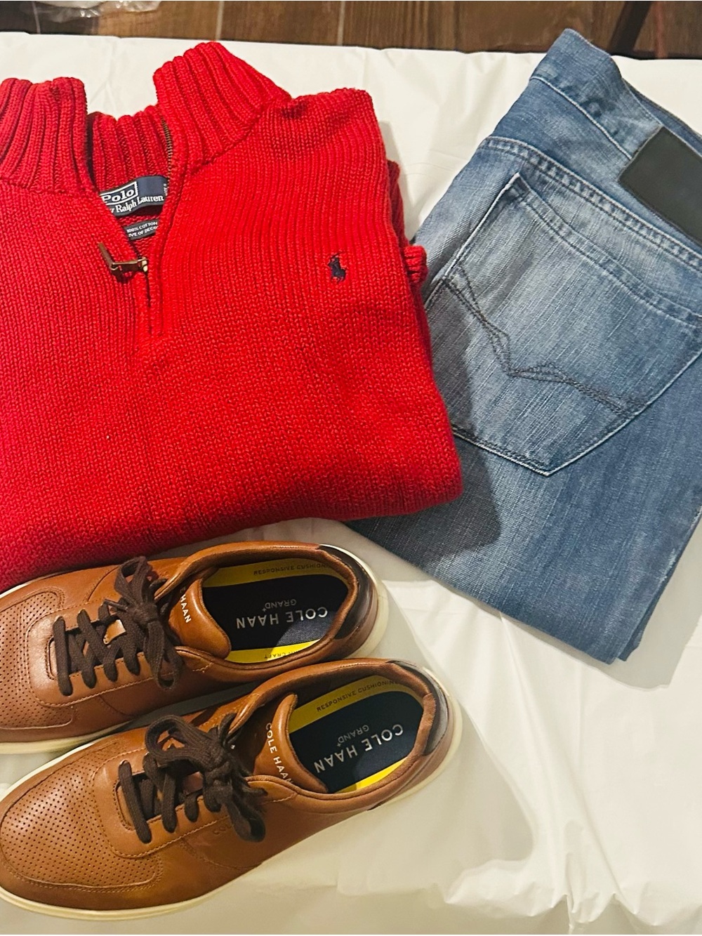 Polo by Ralph Lauren Men's Red Zip-Front Knit Sweater